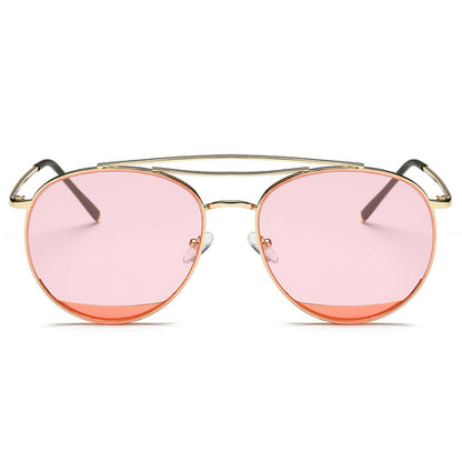 LOWELL | Unisex Round Double Brow Bar Aviator Style Sunglasses