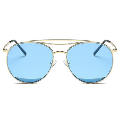 LOWELL | Unisex Round Double Brow Bar Aviator Style Sunglasses