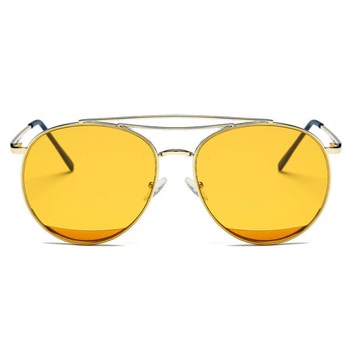 LOWELL | Unisex Round Double Brow Bar Aviator Style Sunglasses