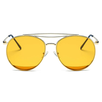 LOWELL | Unisex Round Double Brow Bar Aviator Style Sunglasses