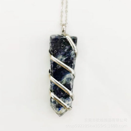 Natural Gemstone Spiral Wrapped Pendant Necklace