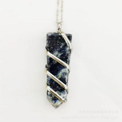 Natural Gemstone Spiral Wrapped Pendant Necklace