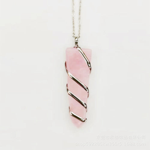 Natural Gemstone Spiral Wrapped Pendant Necklace