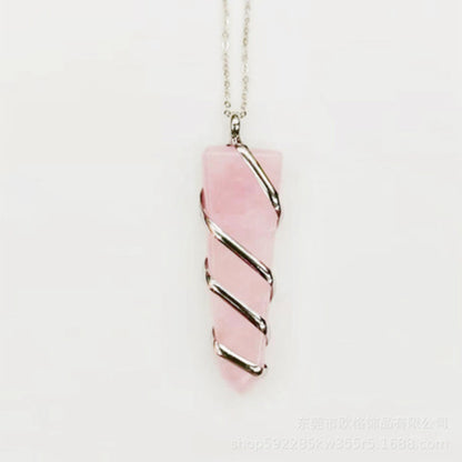 Natural Gemstone Spiral Wrapped Pendant Necklace