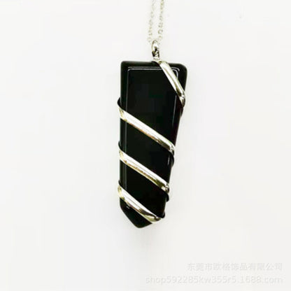 Natural Gemstone Spiral Wrapped Pendant Necklace