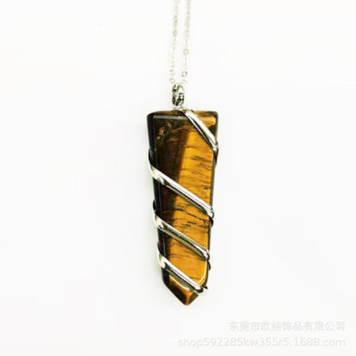 Natural Gemstone Spiral Wrapped Pendant Necklace