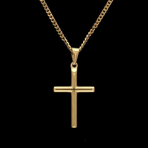 Mens Stainless Steel Cross Pendant Necklace Gold Sweater Chain Fashion